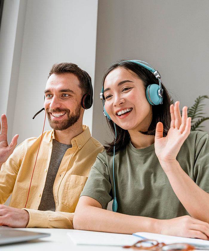 A girl and boy work together